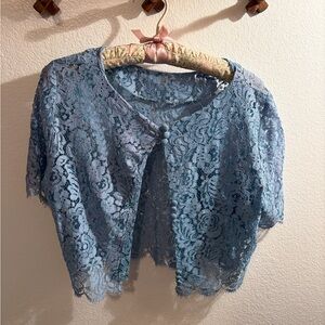 Vintage Blue Lace Cropped Cardigan